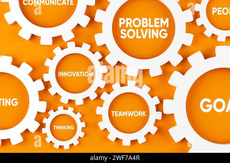 Core values, processes and coordination for business success. Cogwheels with business concepts. Stock Photo