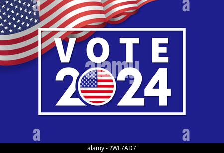 Vote 2024, waving flag USA in frame. US Vote day, November 5. Presidential Election 2024 banner with flag and typography Stock Vector