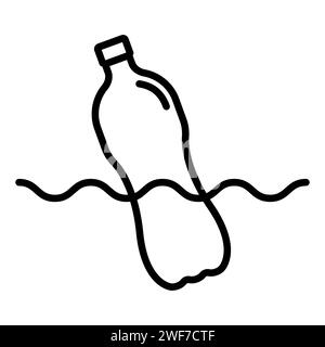 Plastic In Sea outline vector icon Stock Vector