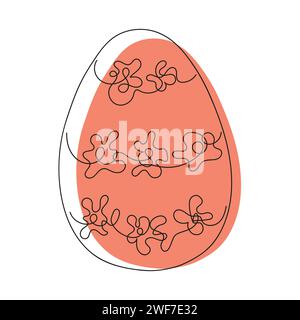 Colored Easter egg with pattern. Continuous one line drawing. Isolated on white background. Minimalist. Design element. Perfect for icon, logo, print, Easter decoration, coloring book, greeting card Stock Vector