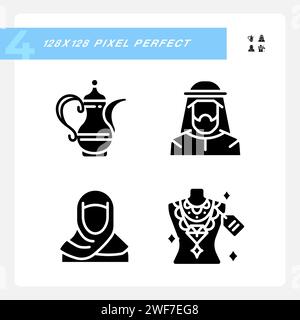 Unique arabic culture black glyph icons set on white space Stock Vector