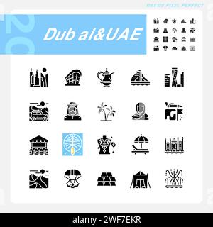 Arabian luxury lifestyle black glyph icons set on white space Stock Vector