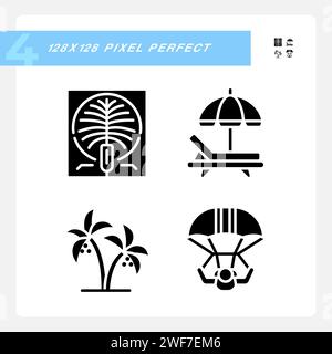 Luxury resort vacation black glyph icons set on white space Stock Vector