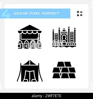 Uae wealth arabic heritage black glyph icons set on white space Stock Vector