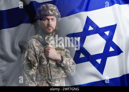 Military and flag of Israel, double exposure Stock Photo