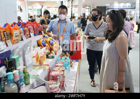 Beijing, China. 4th Sep, 2023. People visit the booth of South Korea during the 2023 China International Fair for Trade in Services (CIFTIS) at China National Convention Center in Beijing, capital of China, Sept. 4, 2023. Credit: Ren Chao/Xinhua/Alamy Live News Stock Photo