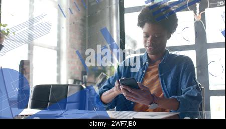 Image of data processing over african american businessman in office Stock Photo