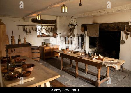 Wales, Glamorgan, Caerphilly, Nelson, Llancaicach Fawr Manor, the kitchen Stock Photo