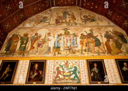 Wales, Glamorgan, Tongwynlais, Castell Coch, Banqueting Hall, wall painting Stock Photo