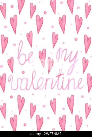 Hand drawn watercolor valentine postcard with hearts isolated on white background. Can be used for card, poster, cover and other printed products Stock Photo