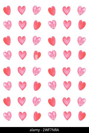Hand drawn watercolor valentine postcard with hearts isolated on white background. Can be used for card, poster, cover and other printed products Stock Photo
