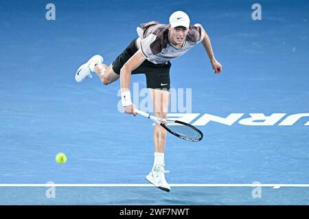 Melbourne, Australia. 28th Jan, 2024. Jannik Sinner of Italy during the Australian Open AO 2024 men's final Grand Slam tennis tournament on January 28, 2024 at Melbourne Park in Australia. Photo by Victor Joly/ABACAPRESS.COM Credit: Abaca Press/Alamy Live News Stock Photo