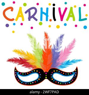 Carnival poster with a mask with colorful feathers Stock Vector