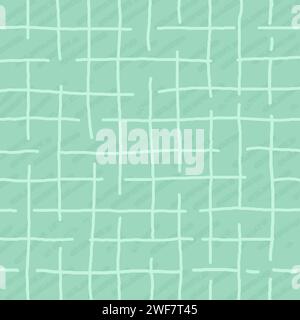 green, pale background with brush texture effect, weave plaid style fine broken lines. Irregular check repeat pattern. Square diagonal shape, grunge n Stock Vector