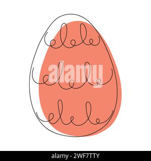 Colorful red Easter egg with a pattern. Continuous one line drawing. On white background. Minimalist. Design element. Ideal for icon, logo, print, Eas Stock Vector