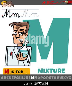 Educational cartoon illustration of letter M from alphabet with mixture word Stock Vector