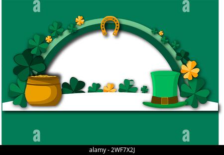 Illustration on theme beautiful shape banner in style paper cut for celebrate holiday patricks day, decorative paper cut consisting of many design ele Stock Vector
