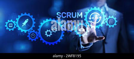 Scrum agile software development project management methodology business technology concept. Stock Photo
