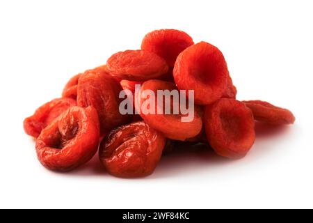 Handful of dried apricots close-up isolated on white background Stock Photo