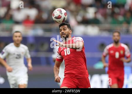 Doha, Qatar. 29th Jan, 2024. Jordan's Mousa Altamari competes during the round of 16 match between Iraq and Jordan at AFC Asian Cup Qatar 2023 in Doha, Qatar, Jan. 29, 2024. Credit: Cao Can/Xinhua/Alamy Live News Stock Photo