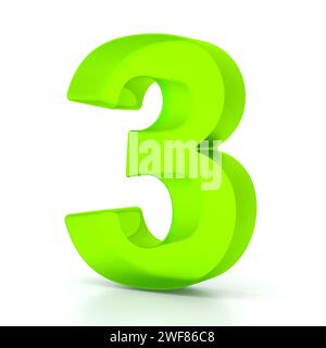 Number three with green glass material. 3d symbol for graphic design, presentation or background Stock Photo