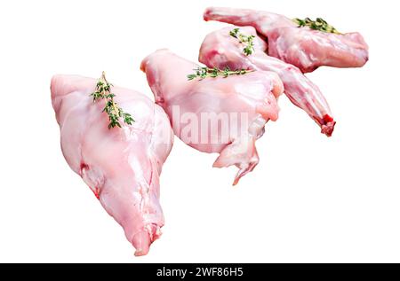 Raw rabbit legs Isolated on white background. Top view Stock Photo