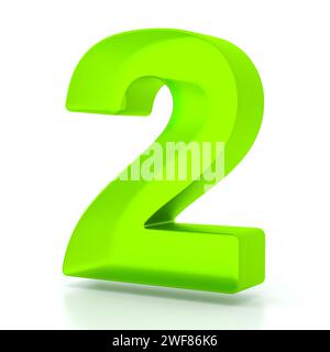 Number two with green glass material. 3d symbol for graphic design, presentation or background Stock Photo