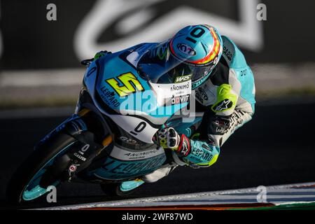 World Champion Moto3 spanish rider Jaume Masia of Leopard Racing team at the Motul Grand Prix in Cheste, Valencia, Spain. November 2023 Stock Photo