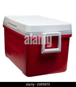Plastic portable cooling storage with handle isolated on white studio background Stock Photo