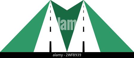 highway road and mountain letter m logo vector icon Stock Vector