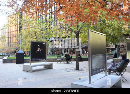 Pancras Square with autumn colours and the Google offices beyond, at Kings Cross, north London, UK Stock Photo