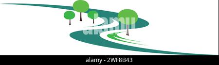 river landscape logo vector illustration design element Stock Vector