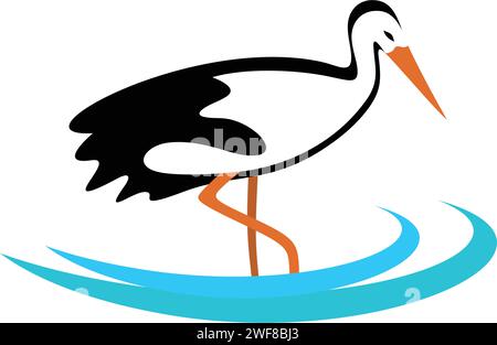 stork in pond logo vector icon clipart Stock Vector