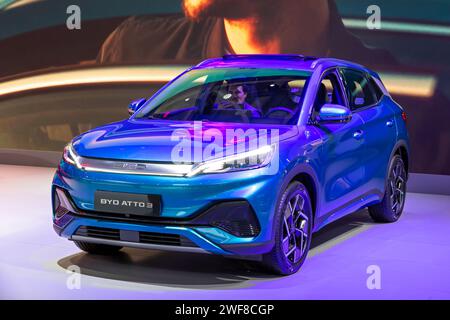 BYD Atto 3 full-electric car showcased at the Paris Motor Show, France - October 17, 2022. Stock Photo