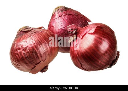 Close up of delicicus unpeeled Red Onions isolated on a white background with copy space Stock Photo