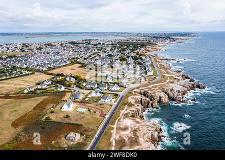 Beautiful landscape from the drone of the coast of Le Croisic in France. Stock Photo