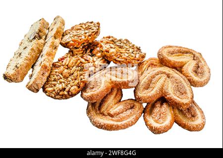 Closeup of a group of assorted cookies. Isolated on white background. Top view Stock Photo