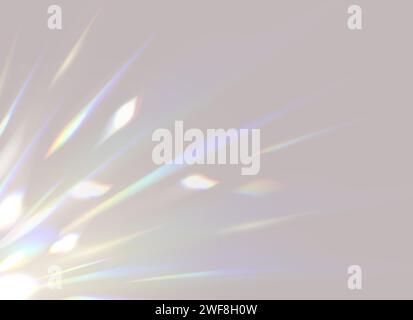 Crystal prism light overlay background. Vector rainbow hologram reflection effect, sparkling flare leak with vibrant hues and spectral refraction. Captivating and ethereal blurred iridescent backdrop Stock Vector