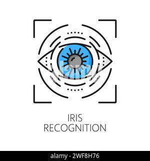 Biometric identification, iris recognition or verification icon. ID security technology, digital recognition or access iris verification color thin line vector icon or symbol with human eyeball Stock Vector