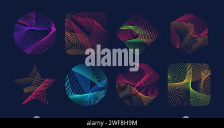 Abstract modern color geometric line shape grid for t shirt print mockup. Vector set of dynamic fusion figures, , captivates modernity and infusing style with vibrant colors and avant-garde design Stock Vector
