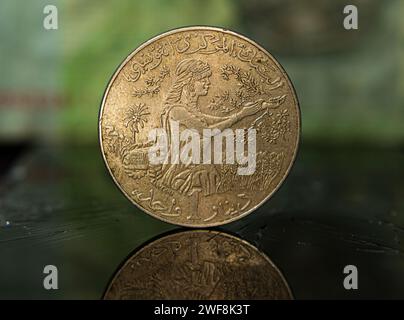 A Close-up of one tunisian dinar coin Stock Photo