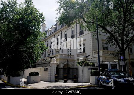 The British embassy in Buenos Aires surrounded with tight security measures. Stock Photo