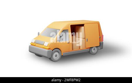 3D Delivery Van full of Cardboard Boxes Stock Vector