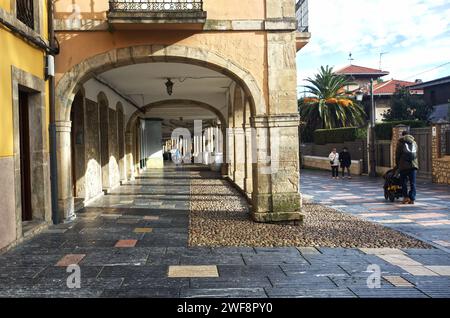 Aviles, Asturias, Spain. Galiana Street, built in the 17th century, is one of the most popular and busiest streets in Avilés. It is a pedestrian stree Stock Photo