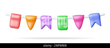 3D Pennant Bunting Flags Isolated on White Stock Vector