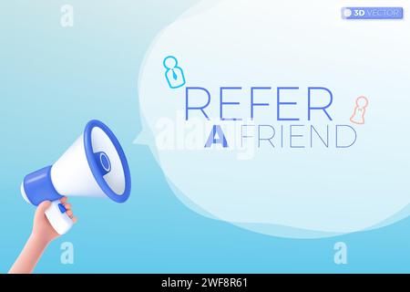 3d megaphone speaker and refer a friend icon symbol. loudspeaker announce discount promotion, Sell reduced prices, Marketing time concept. 3D vector i Stock Vector