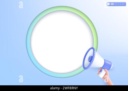 3d megaphone speaker and blue background icon symbol. loudspeaker announce discount promotion, Sell reduced prices, Marketing concept. 3D vector isola Stock Vector