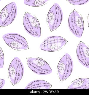 Seamless pattern of seashells in line art style. Sea decor for background, wallpaper, package, menu. Vector illustration on a white background. Stock Vector