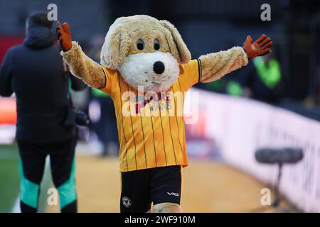 Newport, UK. 28th Jan, 2024. Newport mascot during the Newport County AFC v Manchester United FC Emirates FA Cup 4th Round match at Rodney Parade, Newport, Wales, United Kingdom on 28 January 2024 Credit: Every Second Media/Alamy Live News Stock Photo