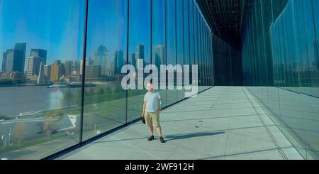 Shanghai, China, Panoramic View, Skyline, City Center, Modern Architecture, Office Buildings, 'Museum of Art Pudong', (Pearl Travel Road), American Stock Photo